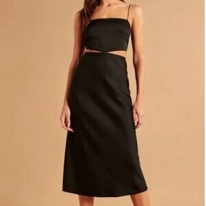 Abercrombie & Fitch Black Side Cutout Slip Midi Dress